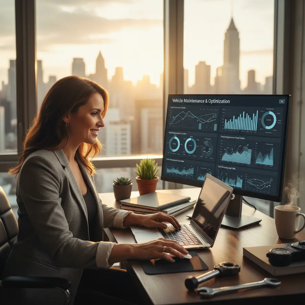 Adult content creator analyzing maintenance data on laptop in cozy environment