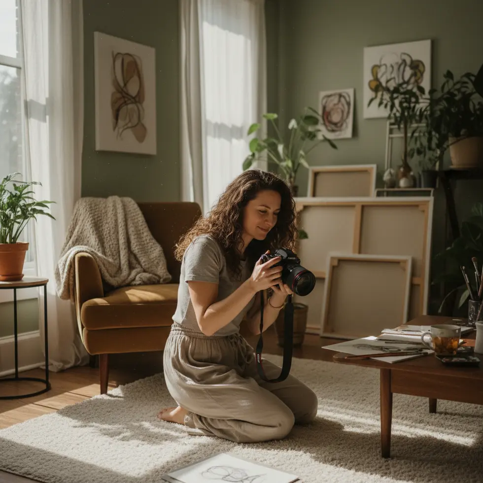 Creative person taking sensual photos emphasizing privacy and care